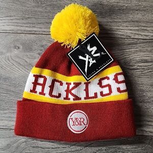 New Young & Reckless Lane Change Cap Hat Pom Beanie Red Yellow White